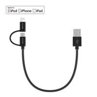 First Champion 2in1 microUSB Cable with MFi Lightning Adaptor -<br/>Nylon Braided - 30cm - Black