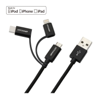 First Champion 3in1 microUSB Cable with Lightning & Type C Adaptor - 100cm - Black