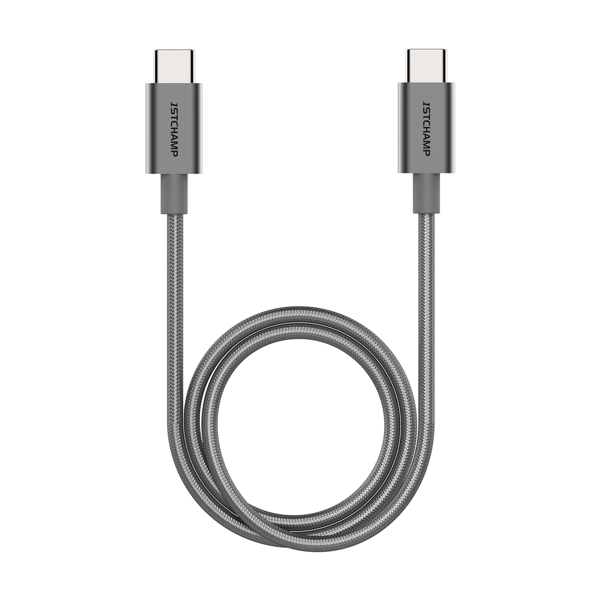 First Champion USB Type-C to Type-C Cable - Nylon Braided with Metallic Casing - 200cm - Grey