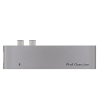 First Champion Dual USB-C Hub - 7 in 1 (HDMI, USB, USB-C, Card Reader) - Grey