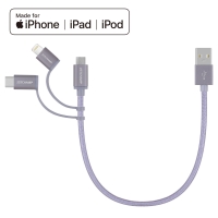 First Champion 3in1 microUSB Cable with Lightning & Type C Adaptor - 30cm - Grey