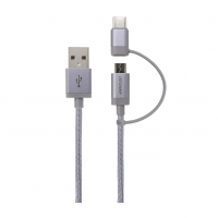 First Champion microUSB Cable & Type-C Adaptor - 100cm<br />Nylon Braided Cable - Grey
