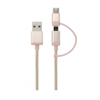 First Champion microUSB Cable & Type-C Adaptor - 100cm<br />Nylon Braided Cable - Gold
