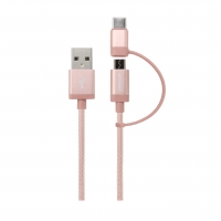 First Champion 鋁合金尼龍編織2合1 Micro USB & Type-C 充電傳輸線 - 100cm - 粉紅色