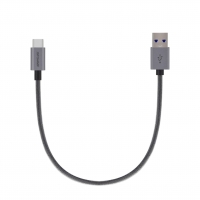 First Champion USB 3.1 Type-C to USB Male Cable - 30cm<br/>Metallic & PET Braided - Grey